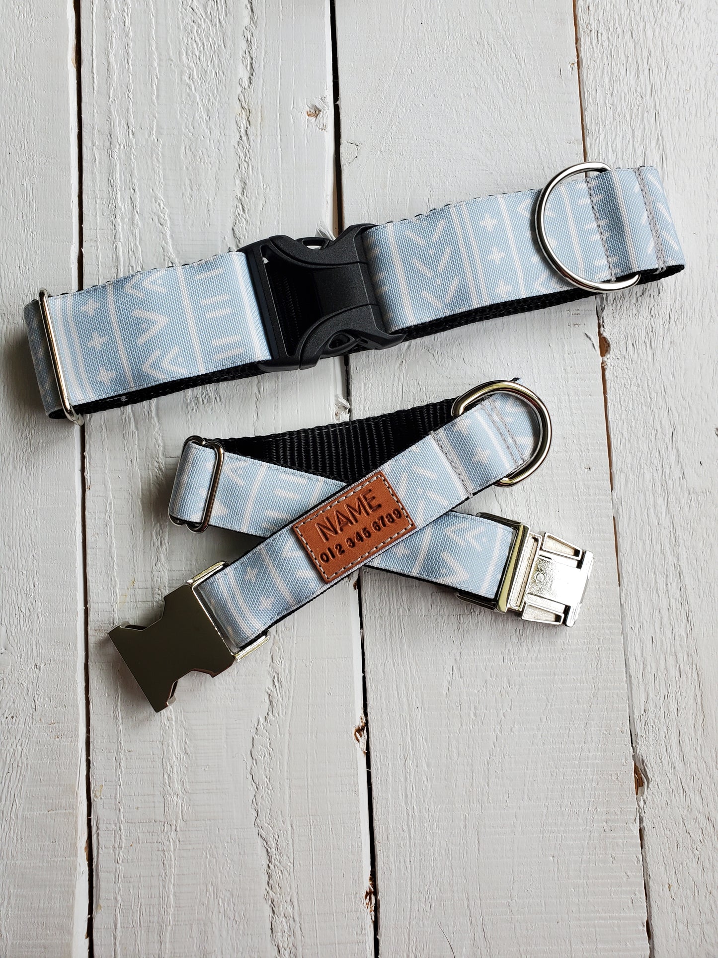 Blue Grey Mudcloth Dog Collar