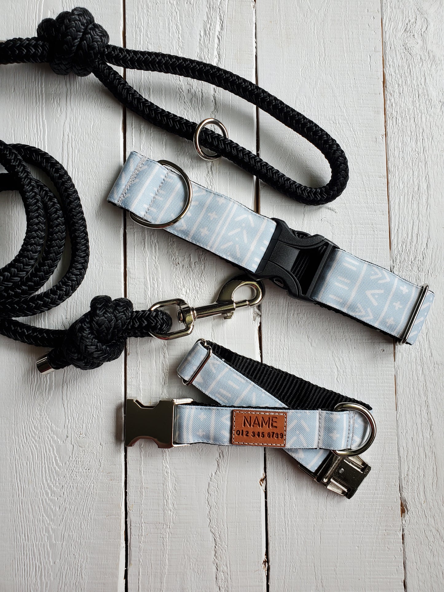 Blue Grey Mudcloth Dog Collar
