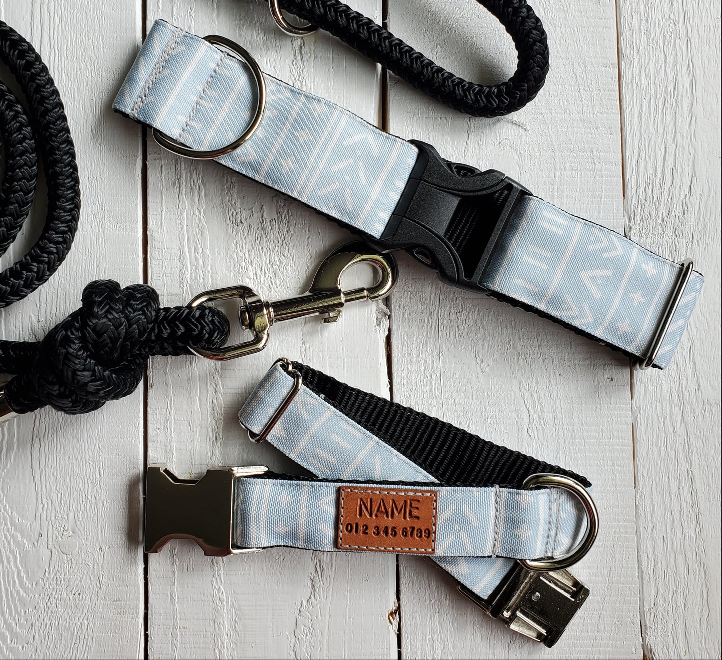 Blue Grey Mudcloth Dog Collar