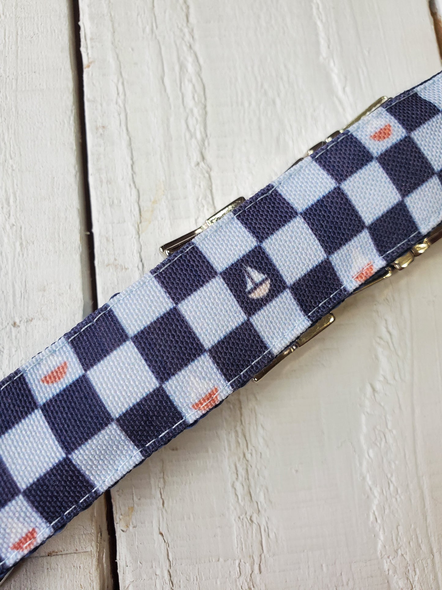 Checkered Sailboats Dog Collar