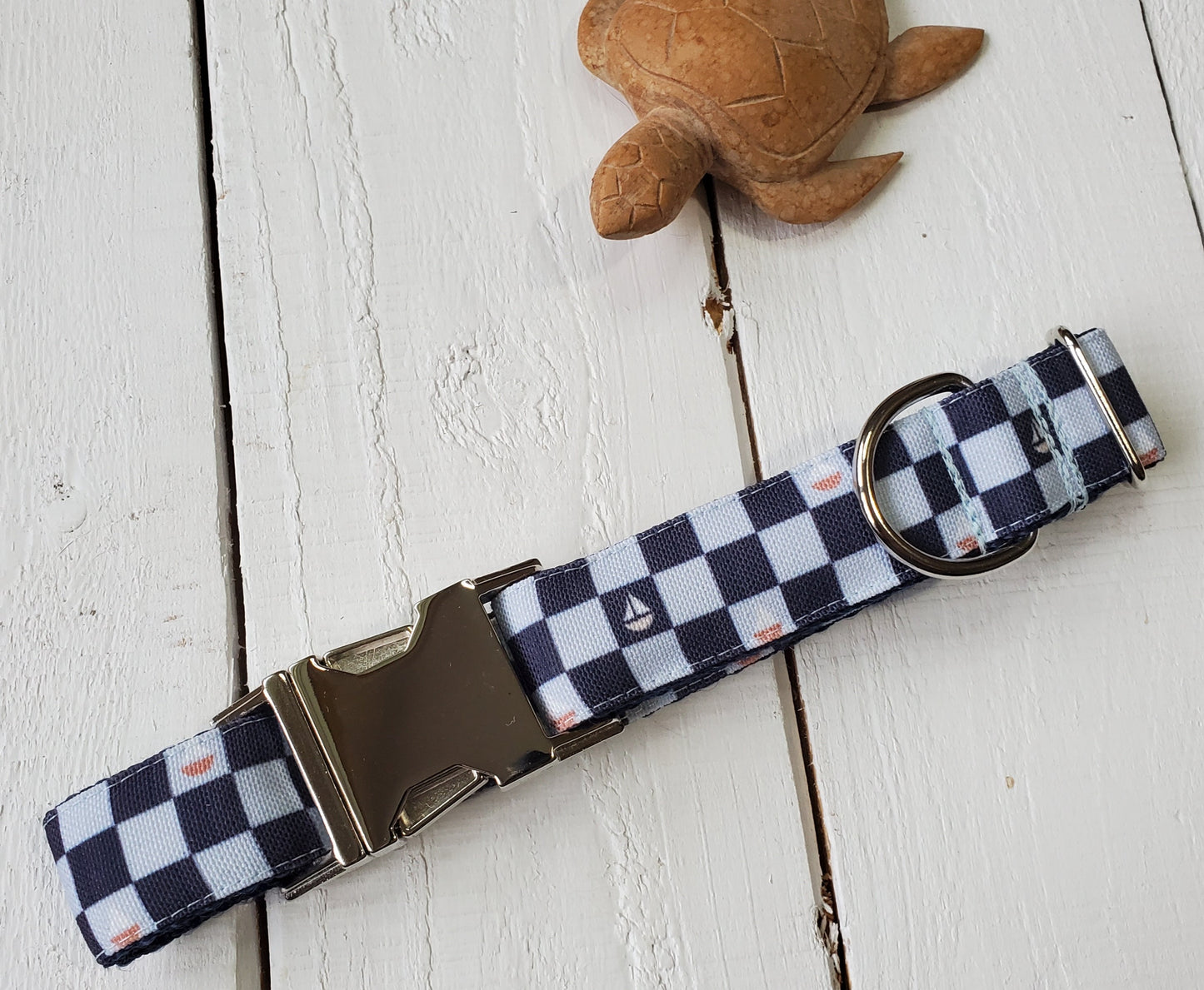 Checkered Sailboats Dog Collar