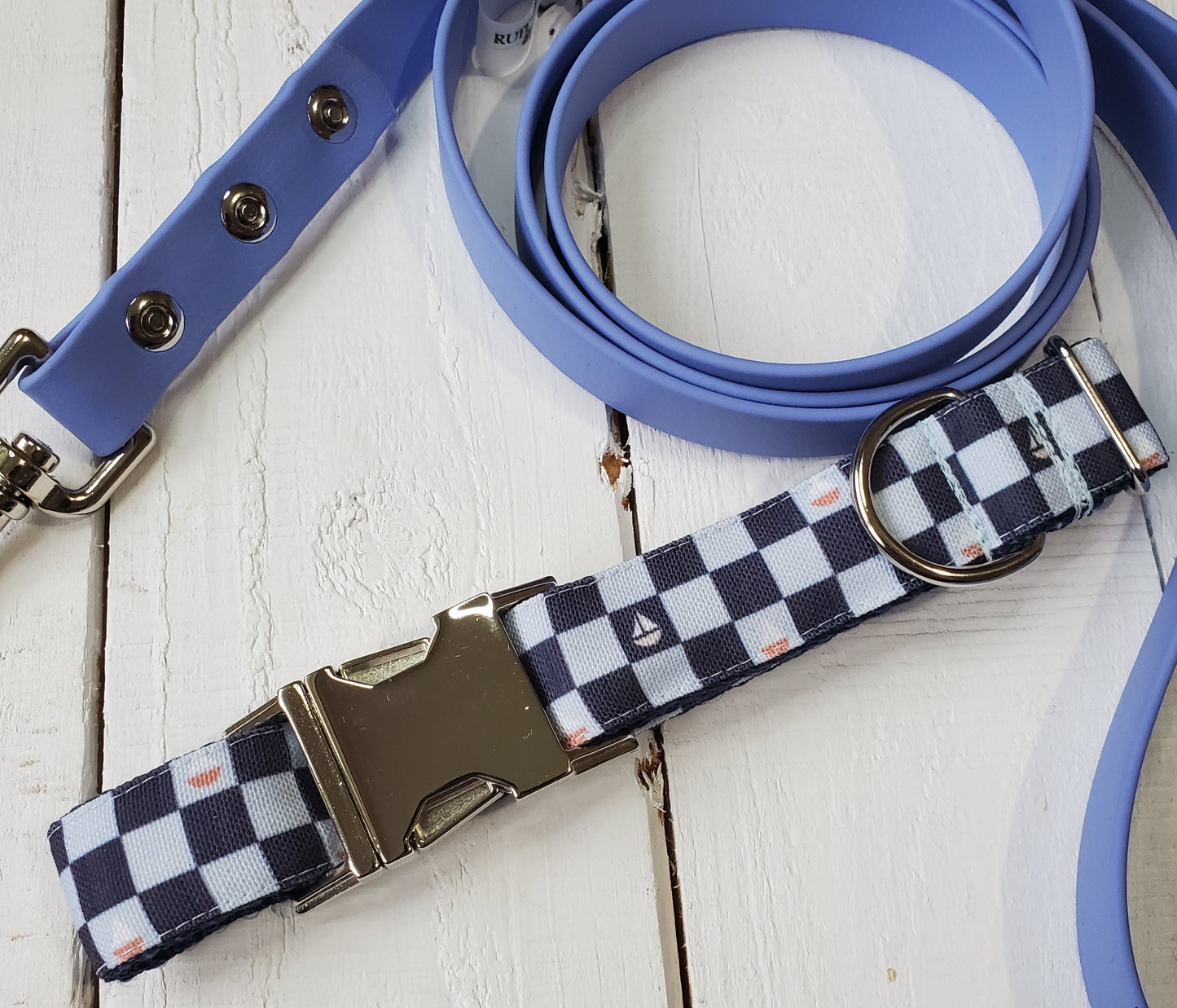 Checkered Sailboats Dog Collar