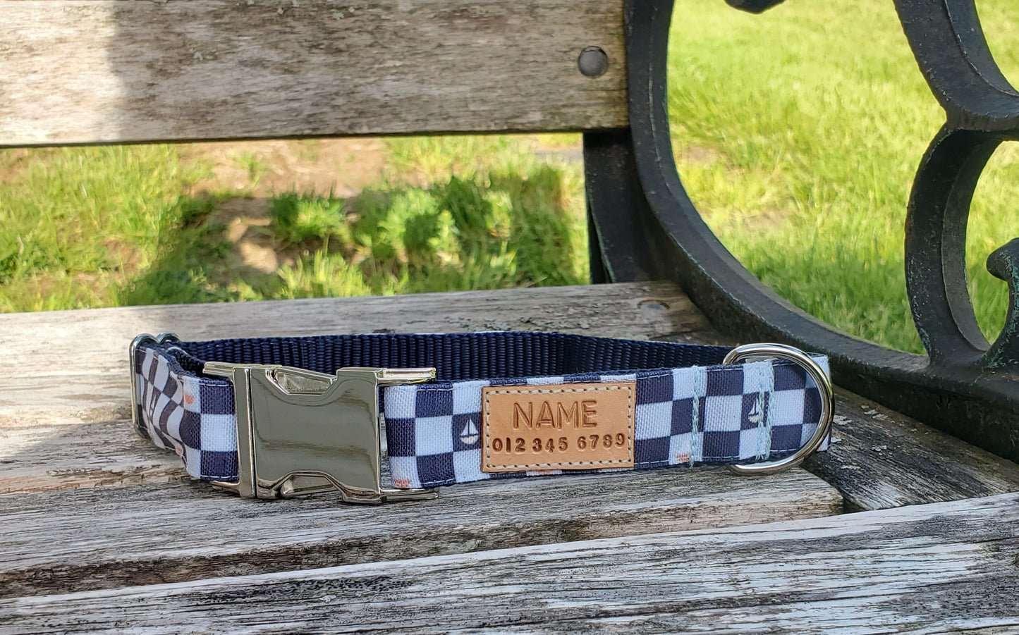 Checkered Sailboats Dog Collar
