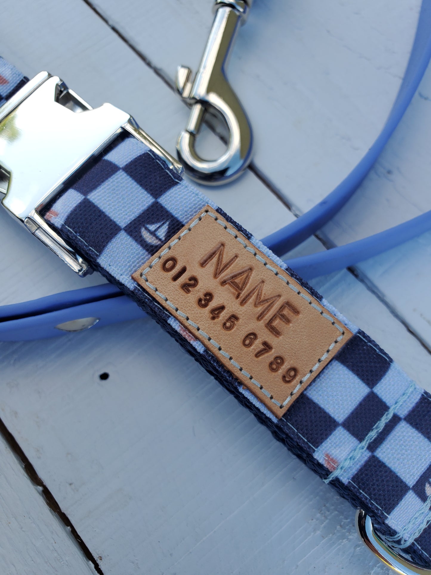Checkered Sailboats Dog Collar