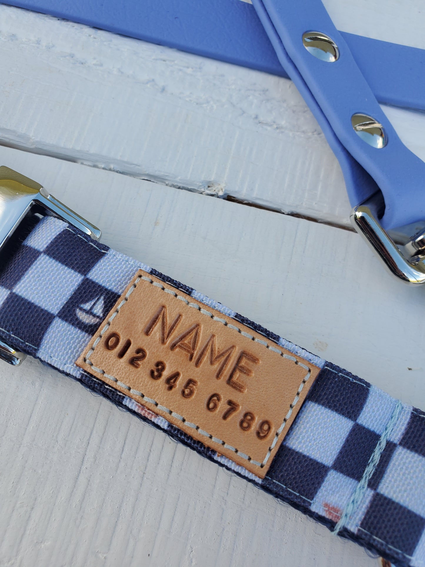Checkered Sailboats Dog Collar
