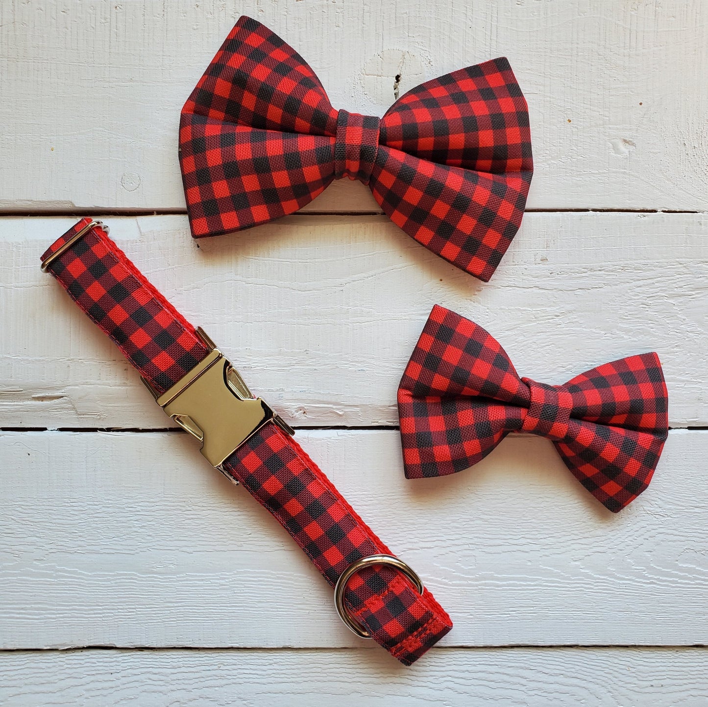 Red & Black Buffalo Plaid Dog Collar