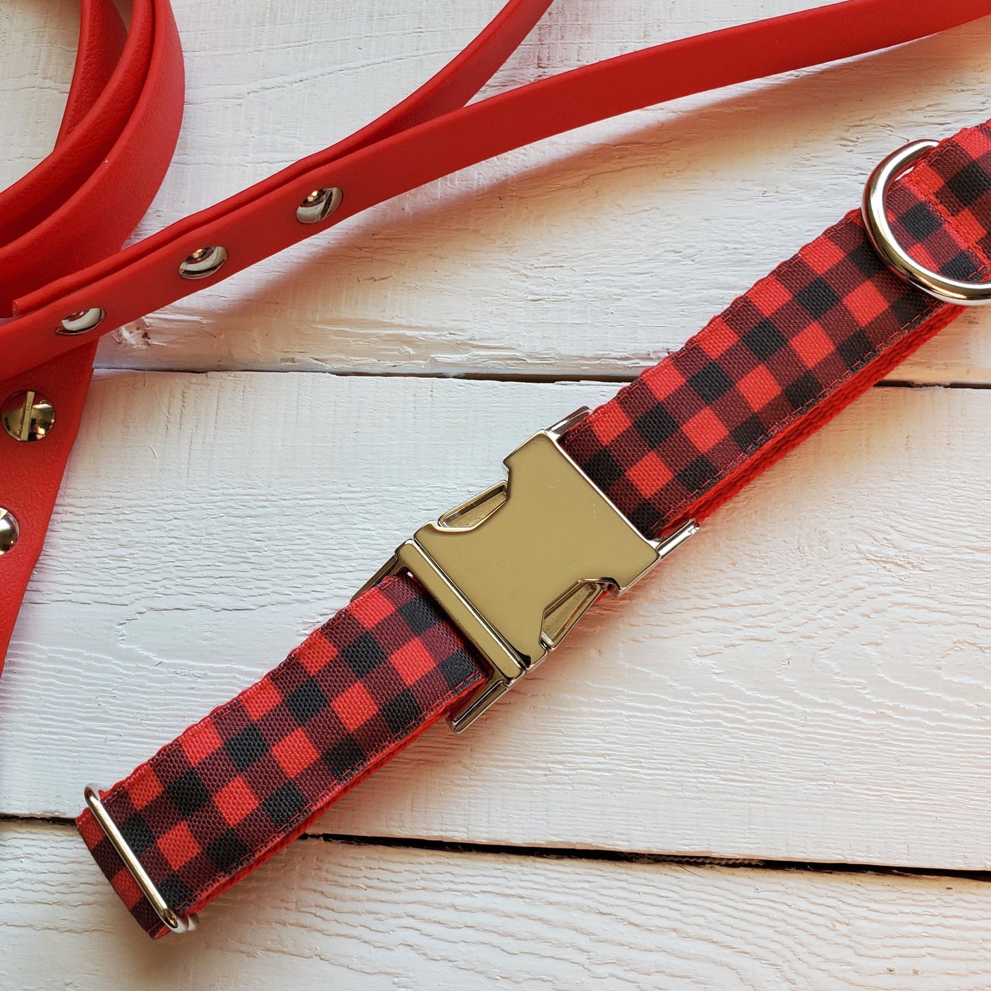 Red & Black Buffalo Plaid Dog Collar