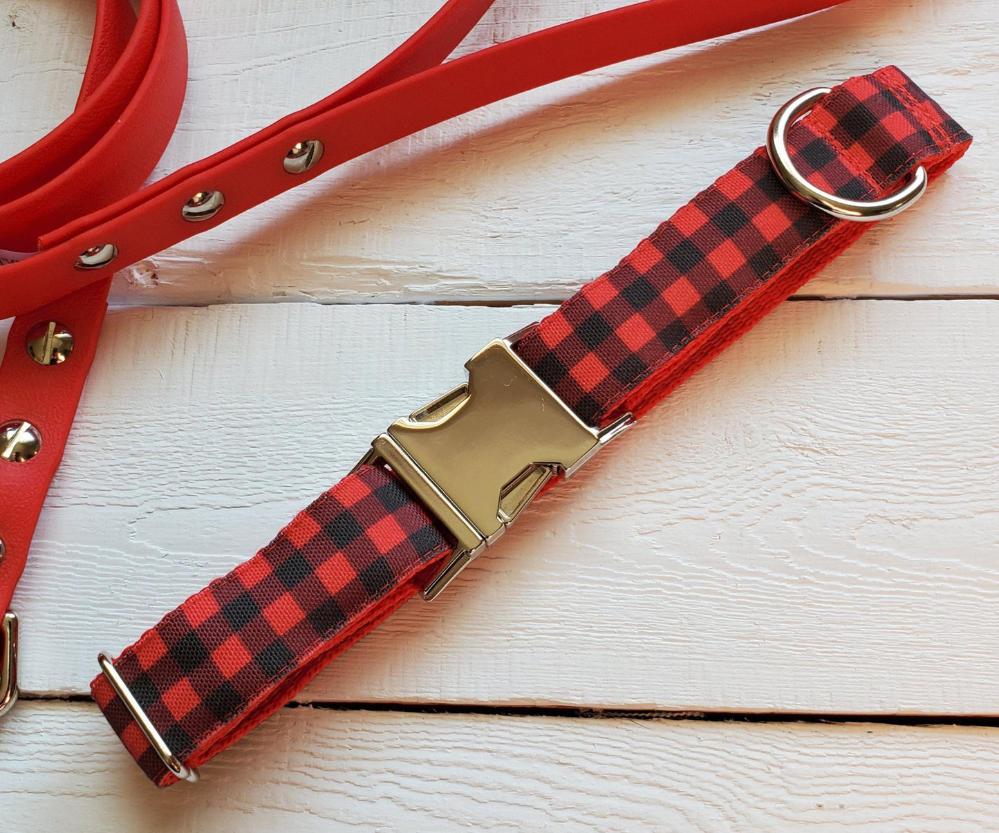 Red & Black Buffalo Plaid Dog Collar