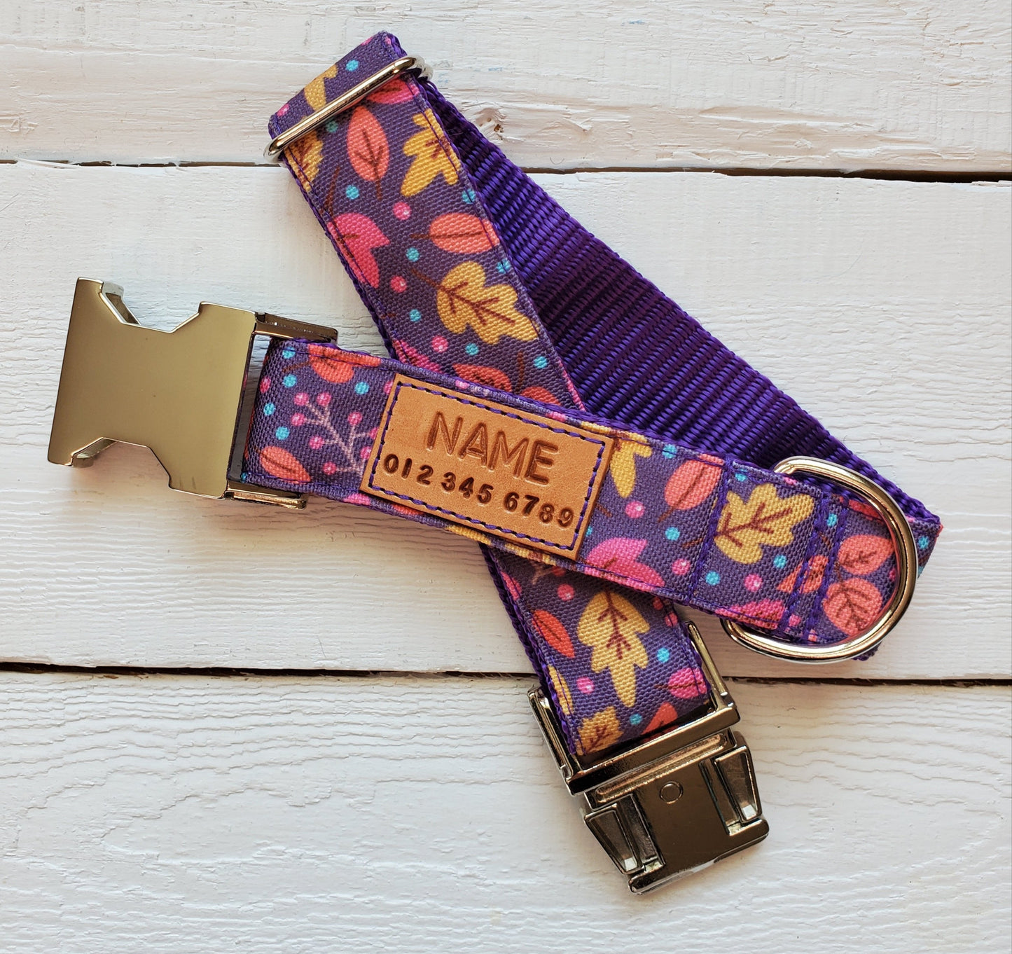 Purple Leaves Dog Collar