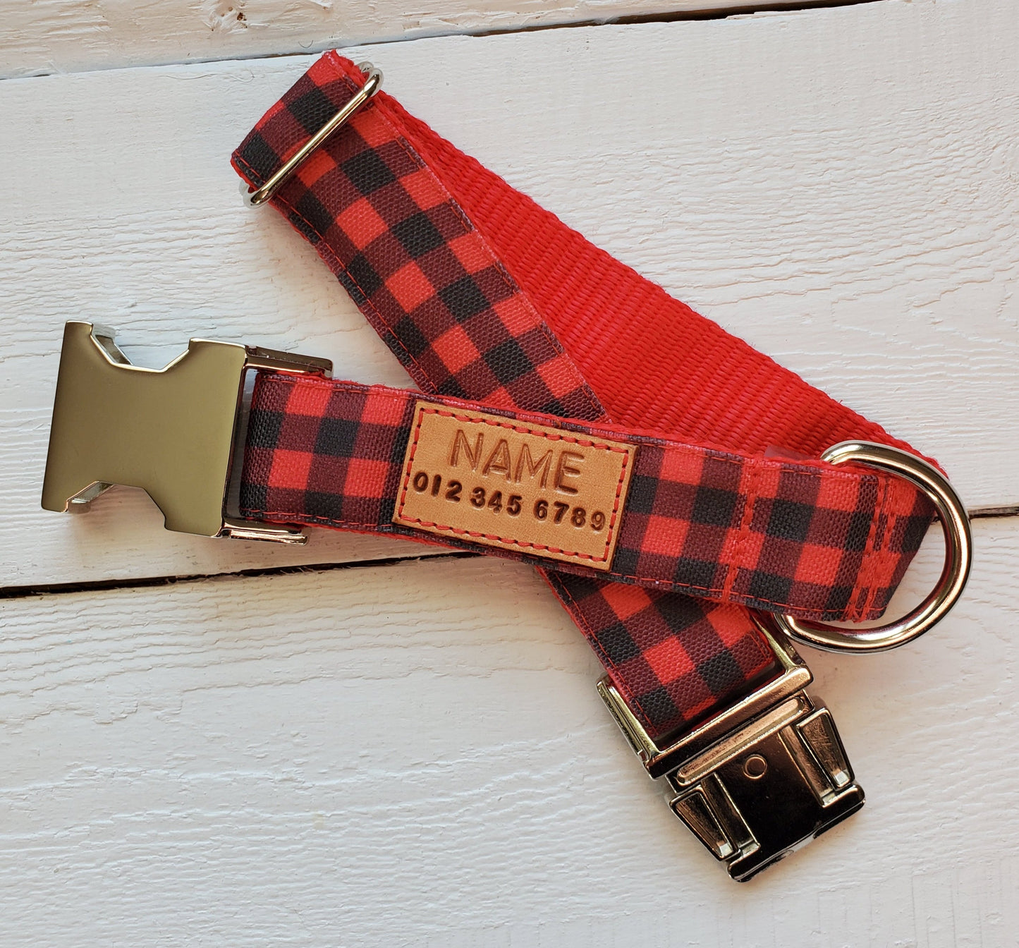 Red & Black Buffalo Plaid Dog Collar