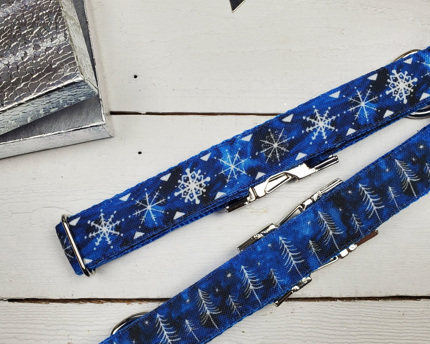 Blue Winter Trees Dog Collar