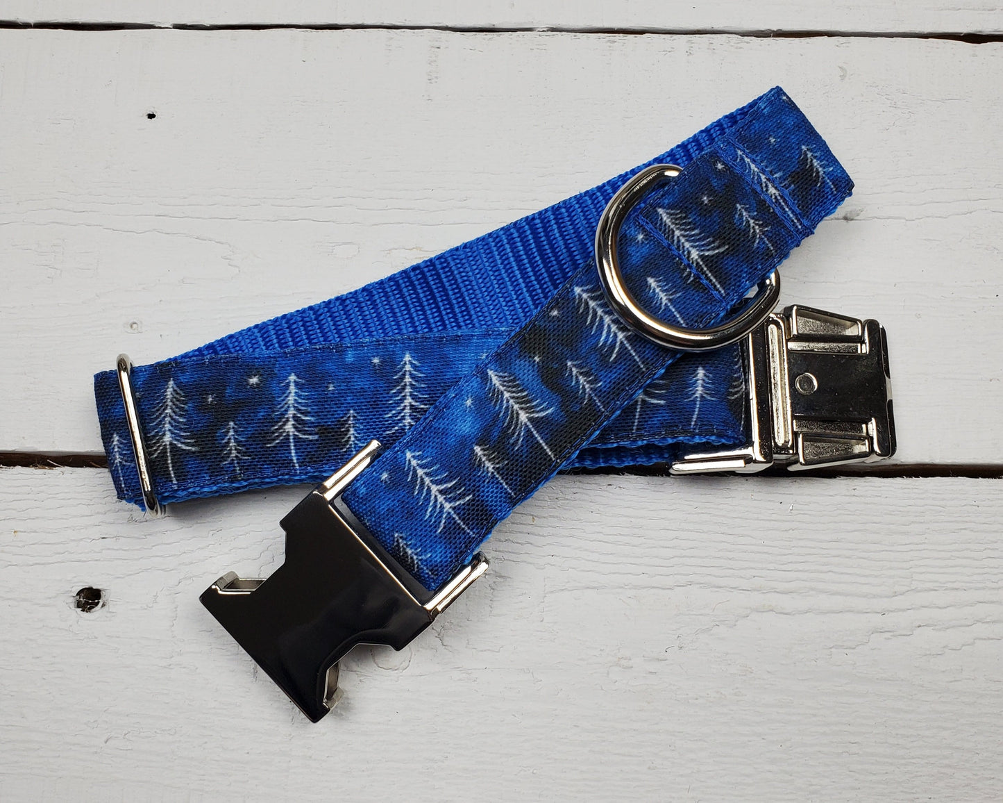 Blue Winter Trees Dog Collar