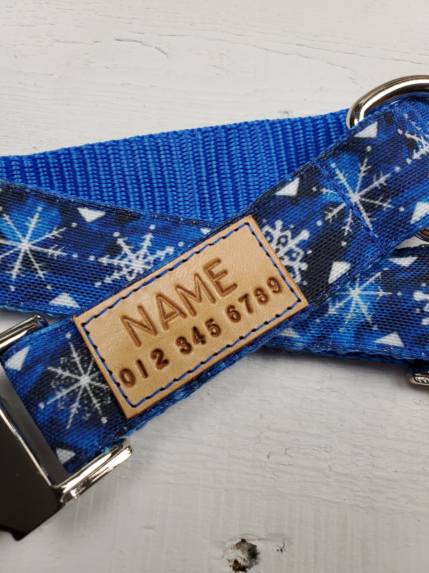 Blue Snowflakes Dog Collar