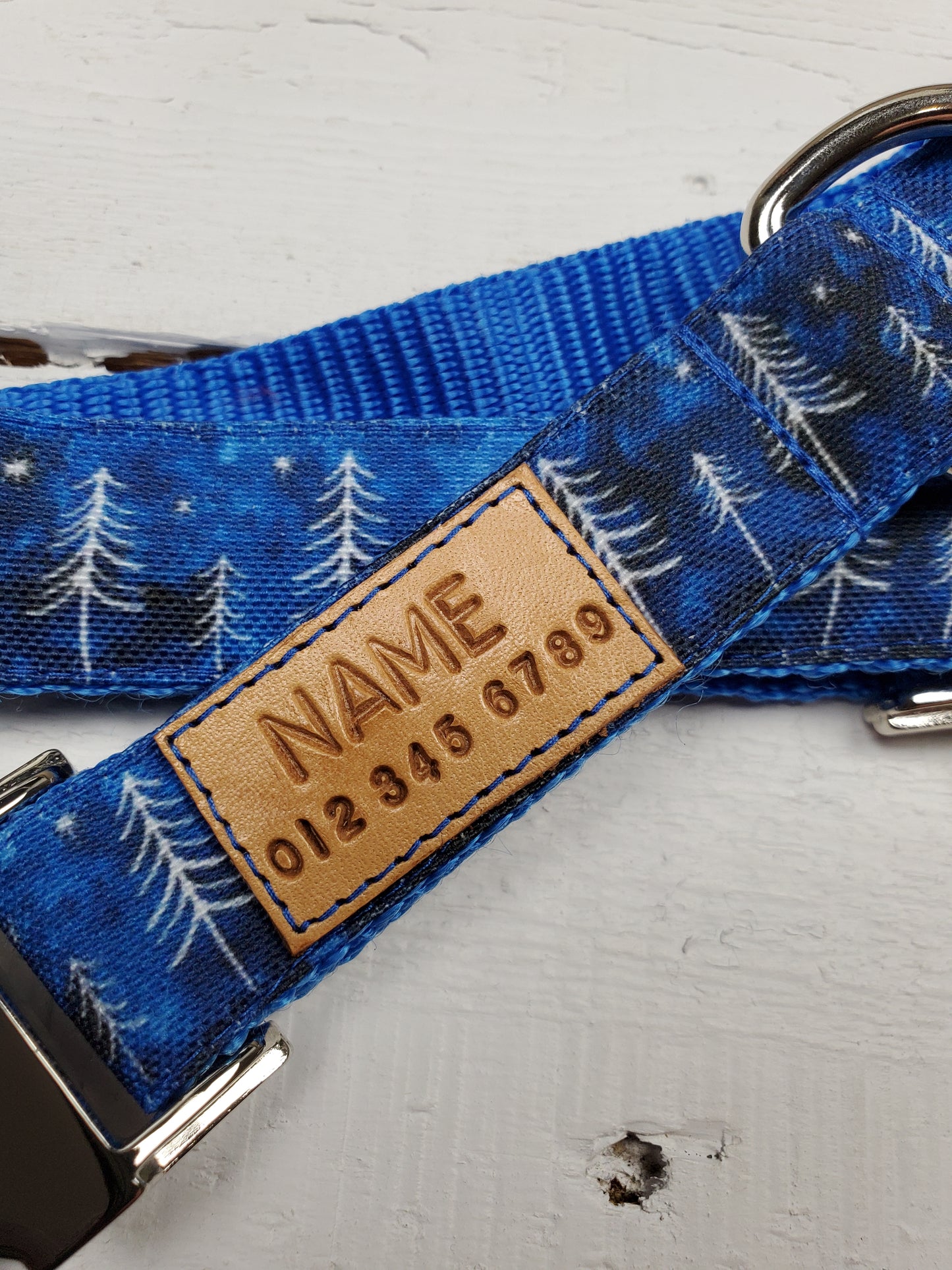 Blue Winter Trees Dog Collar