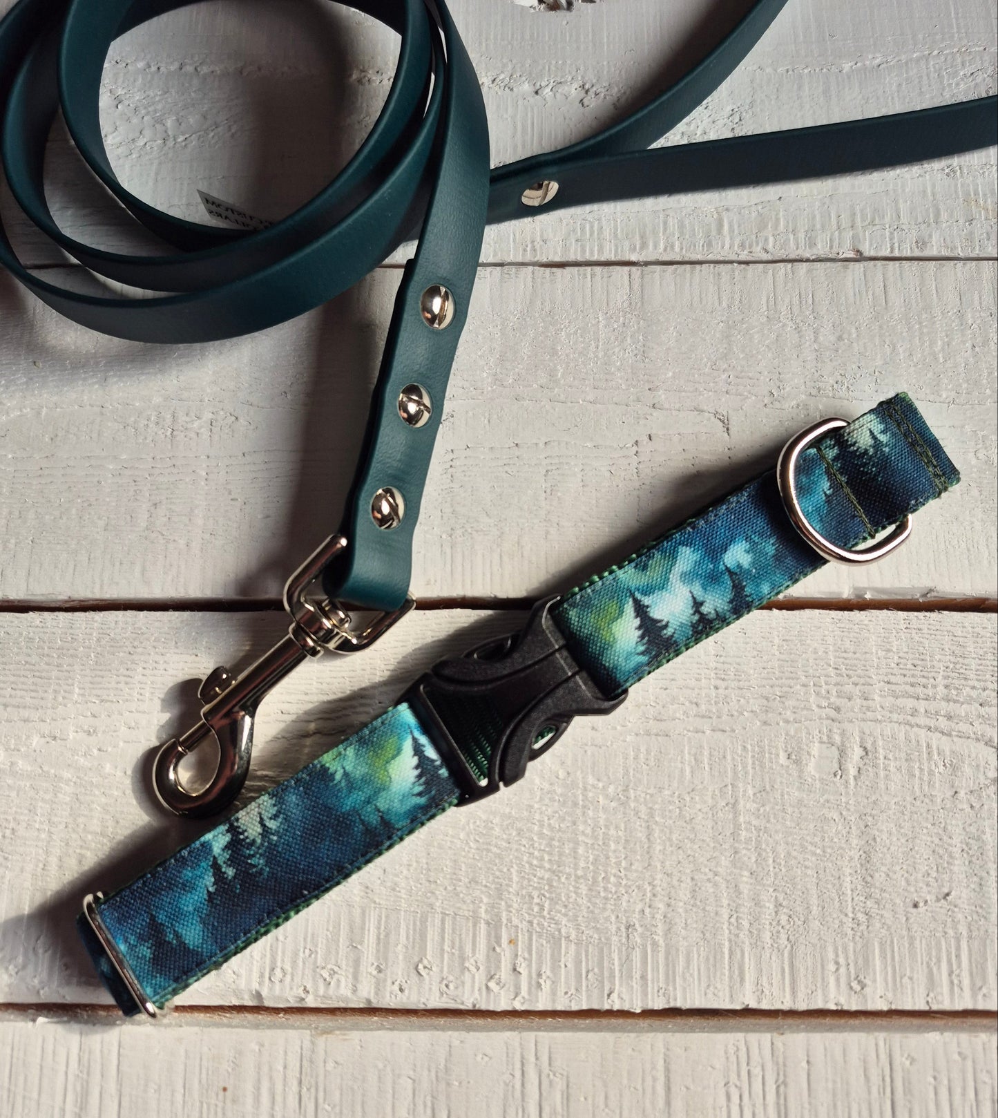 Blue Teal Forest Dog Collar