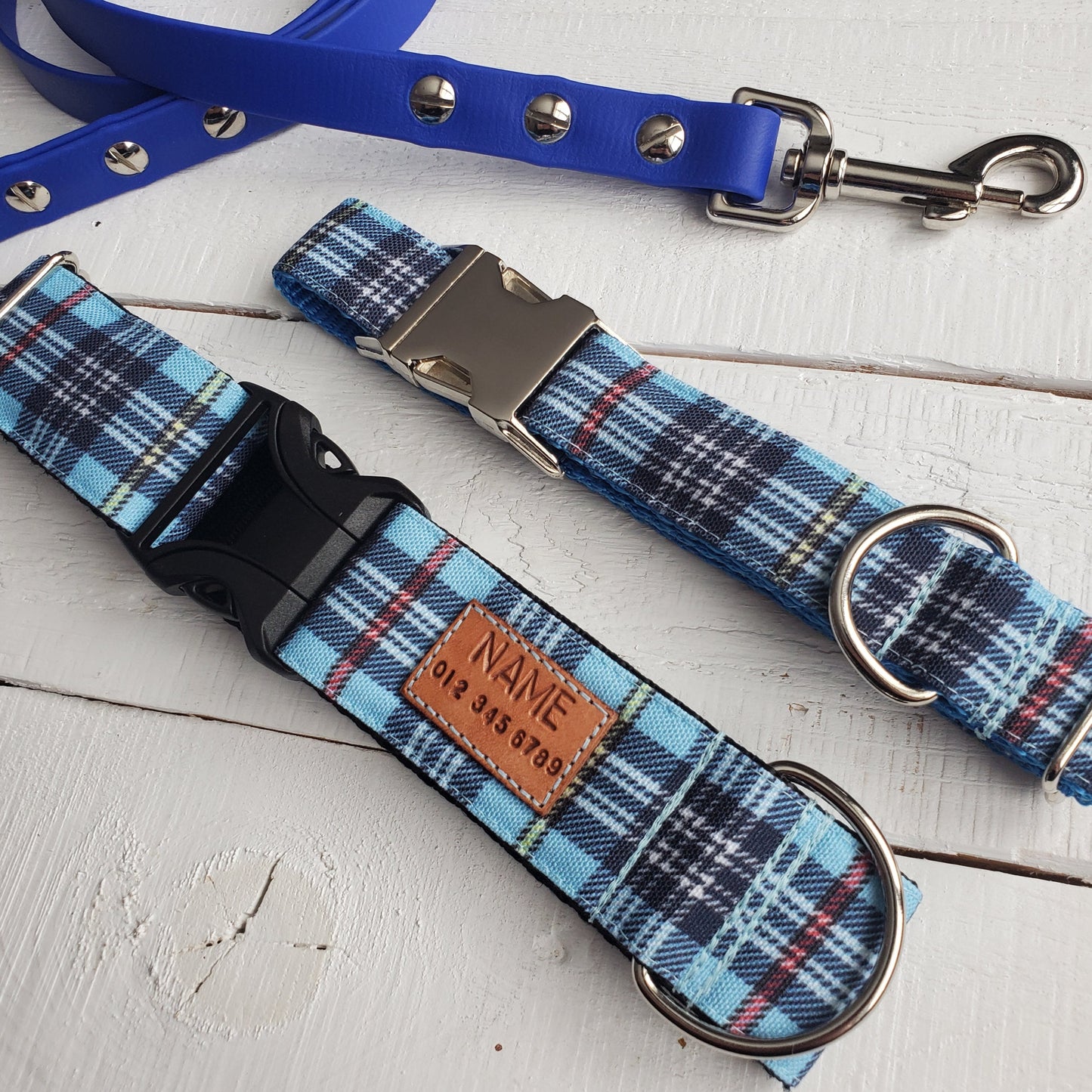 Blue Plaid Dog Collar