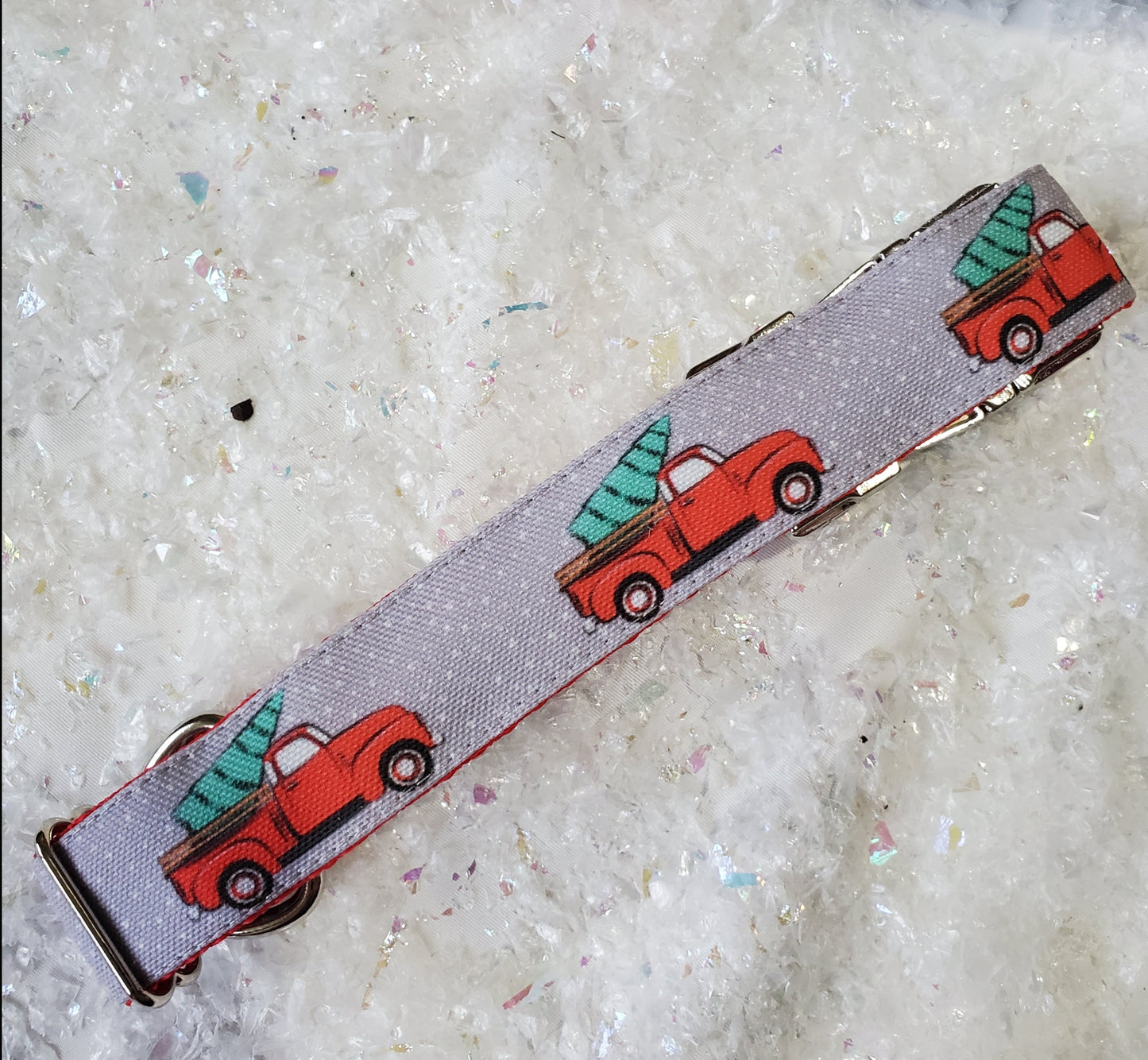 Red Trucks & Christmas Trees Dog Collar
