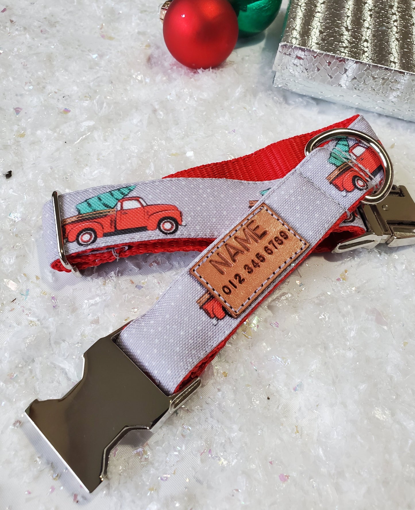 Red Trucks & Christmas Trees Dog Collar