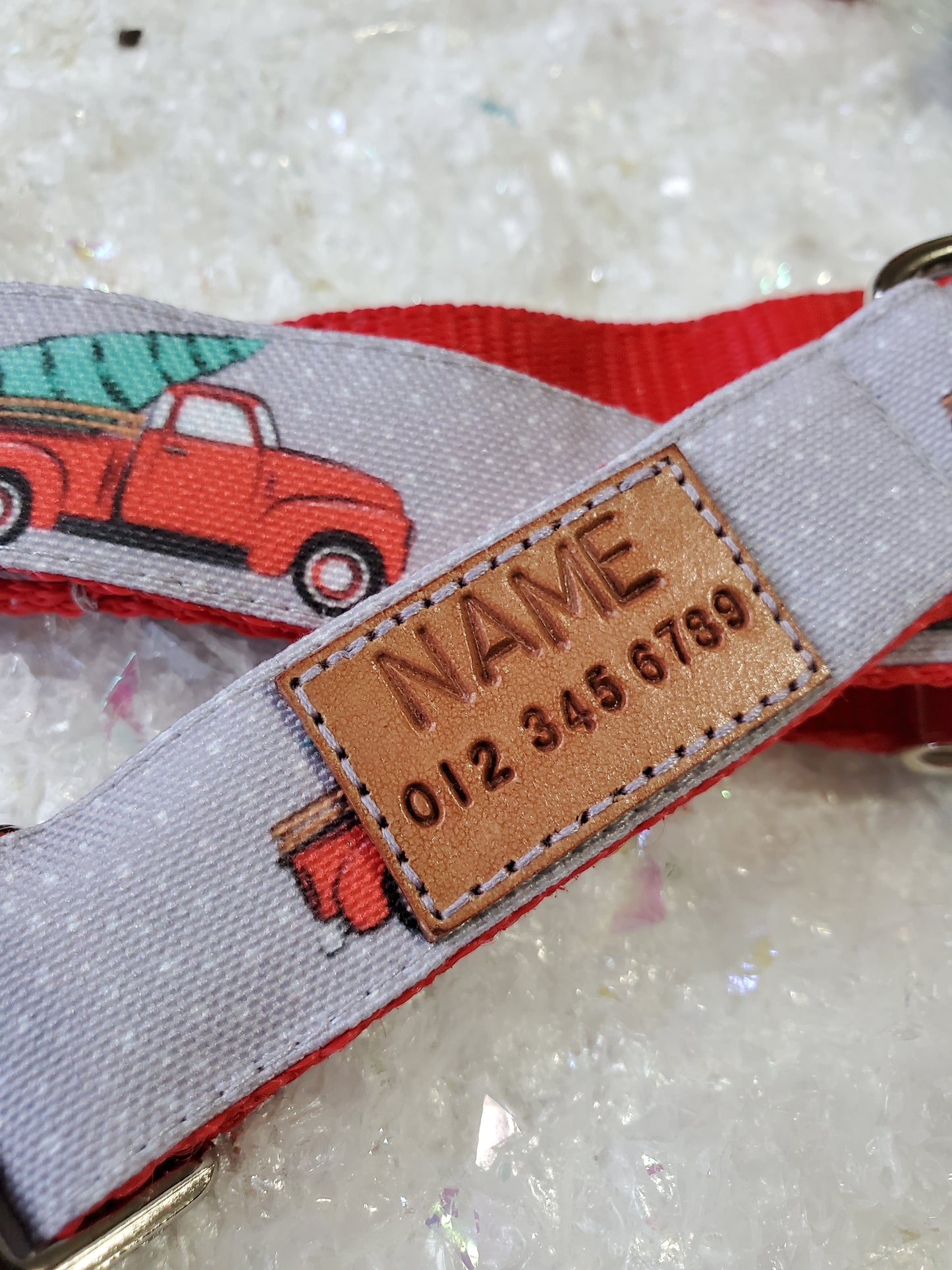 Red Trucks & Christmas Trees Dog Collar