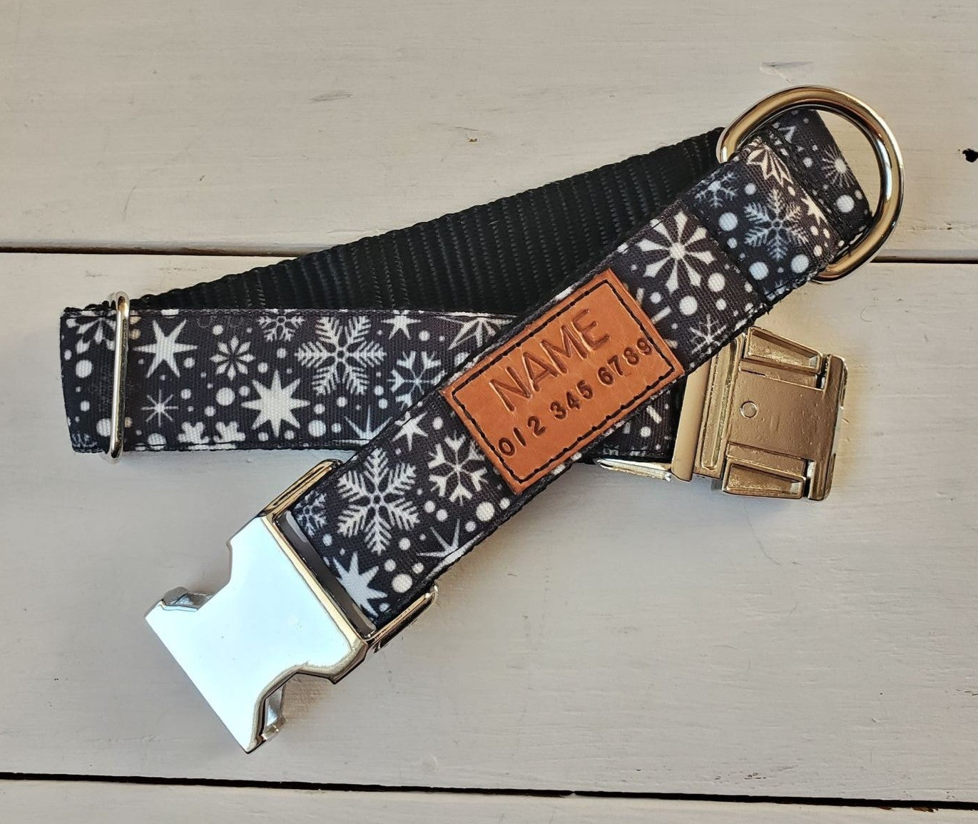 Snowflakes on Black Dog Collar