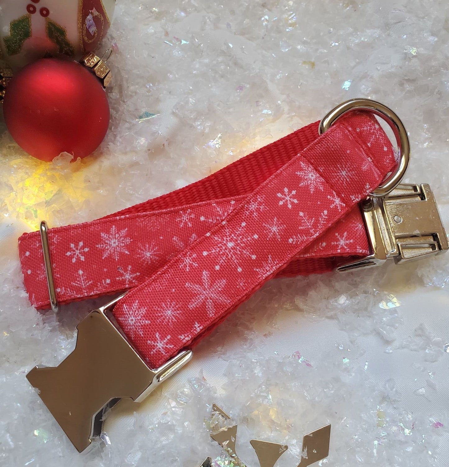 Snowflakes on Red Dog Collar
