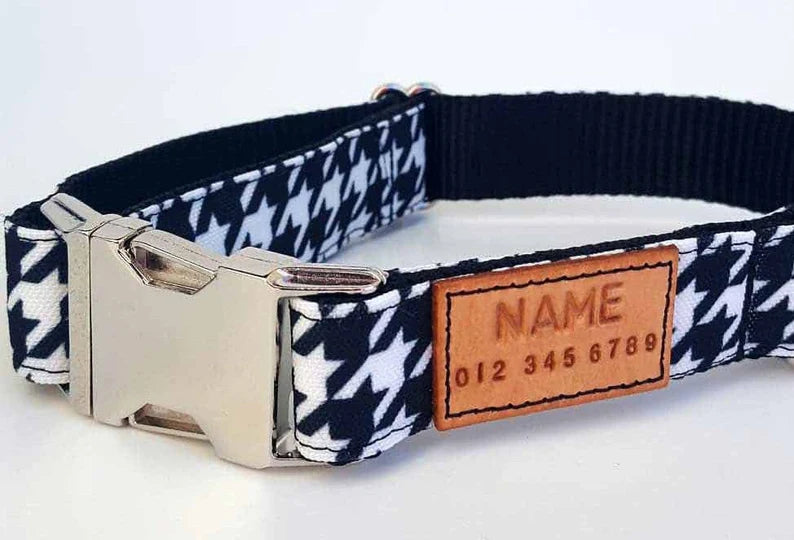 Black & White Houndstooth Dog Collar