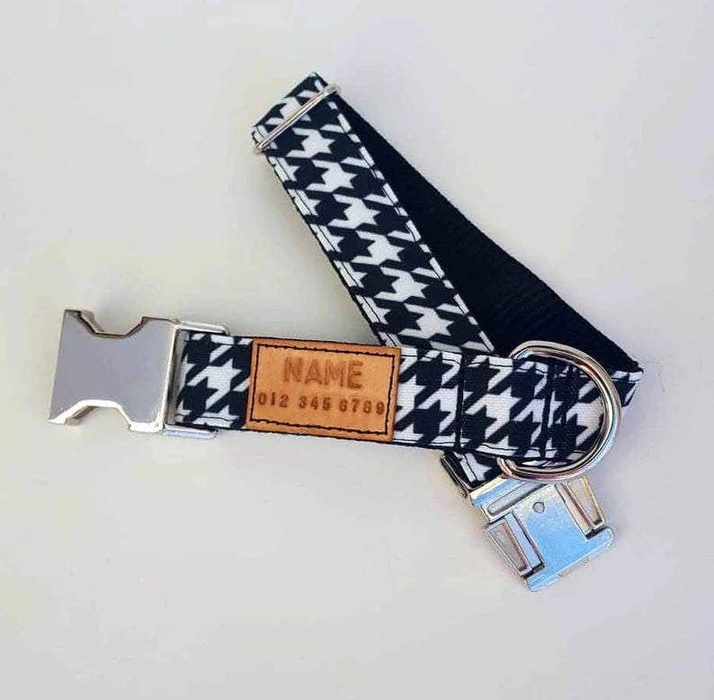 Black & White Houndstooth Dog Collar