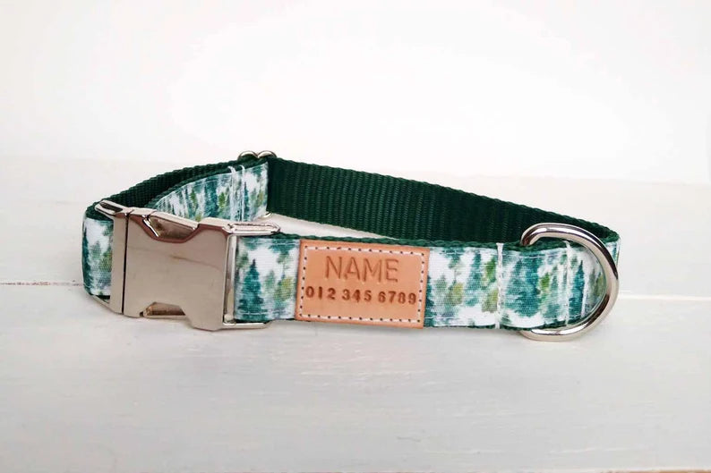 Watercolor Trees Dog Collar