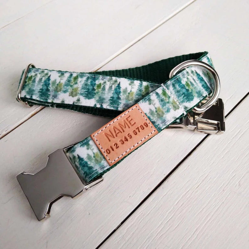 Watercolor Trees Dog Collar