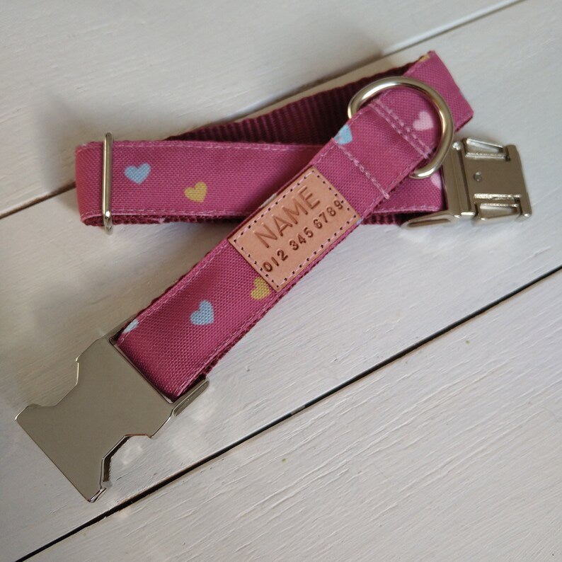 Rose Hearts Dog Collar