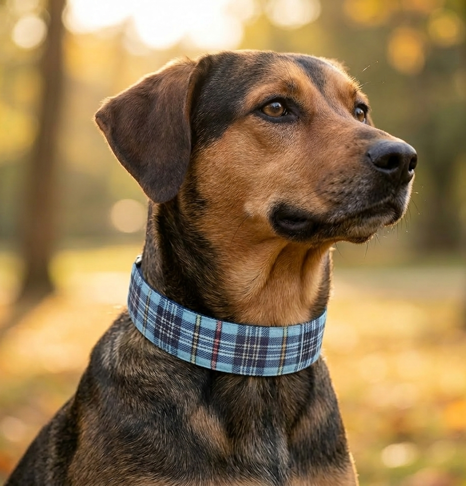 Blue Plaid Dog Collar