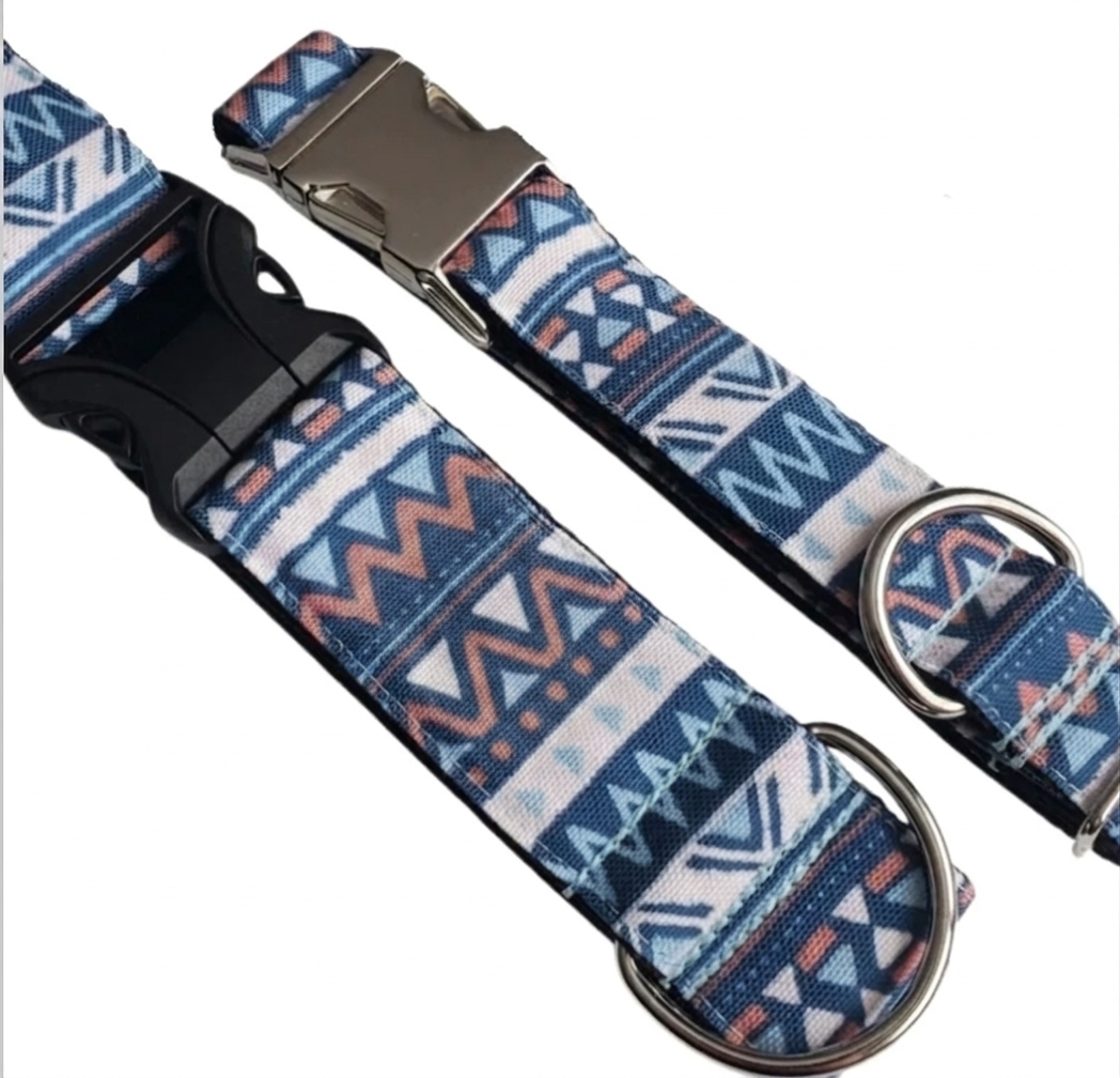 Blue Orange Aztec Dog Collar