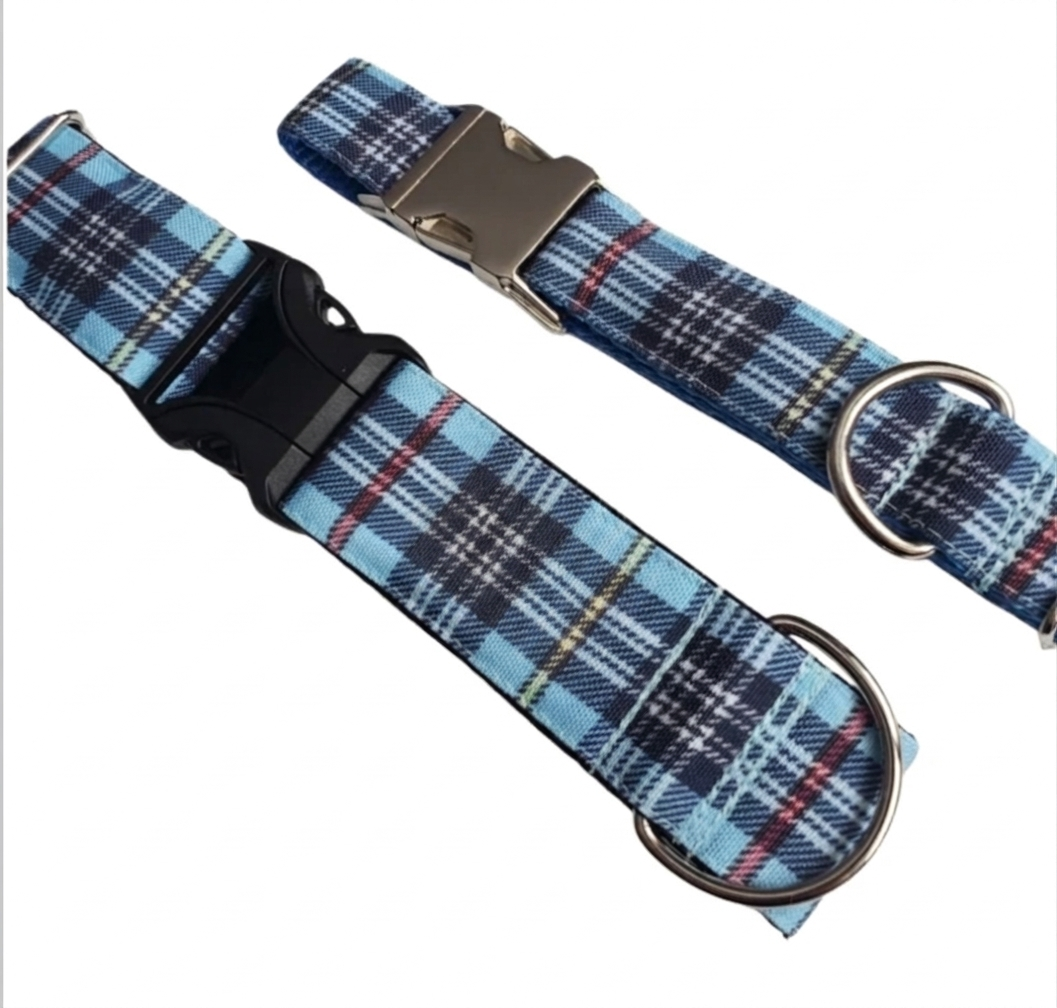 Blue Plaid Dog Collar