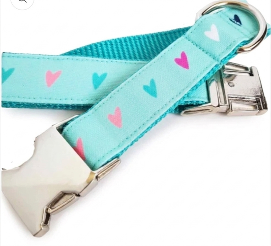 Teal Hearts Dog Collar