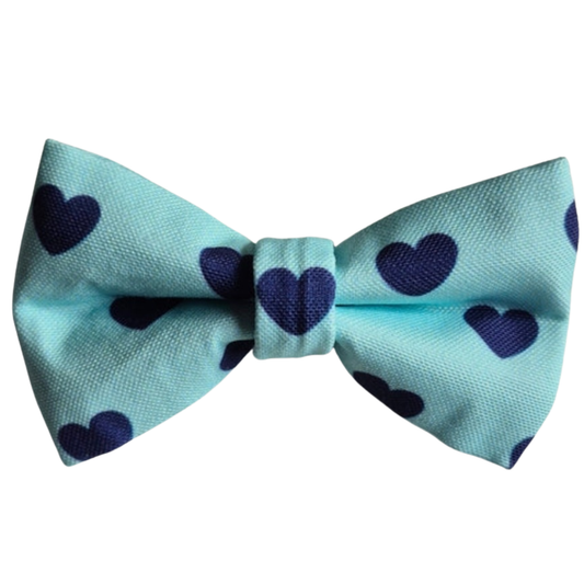Navy Hearts on Mint Over-the-collar Bowtie