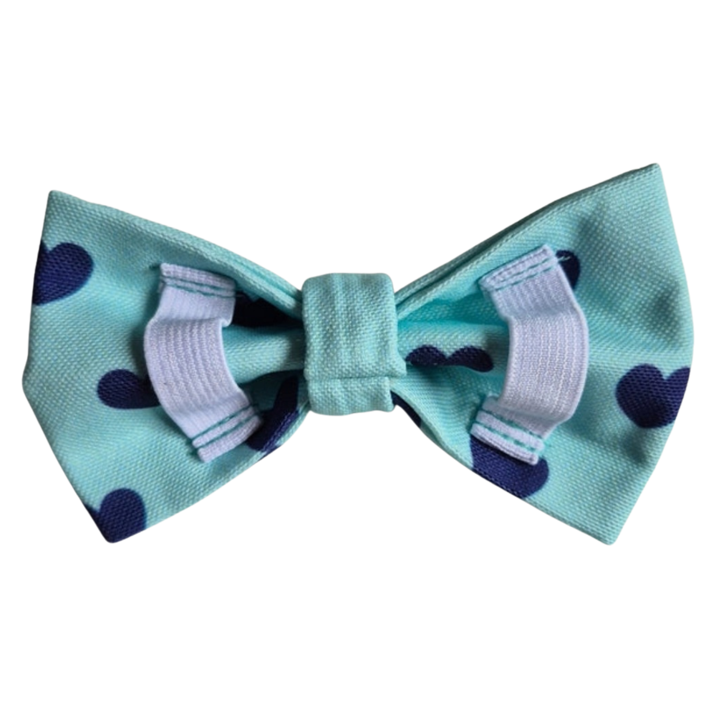 Navy Hearts on Mint Over-the-collar Bowtie