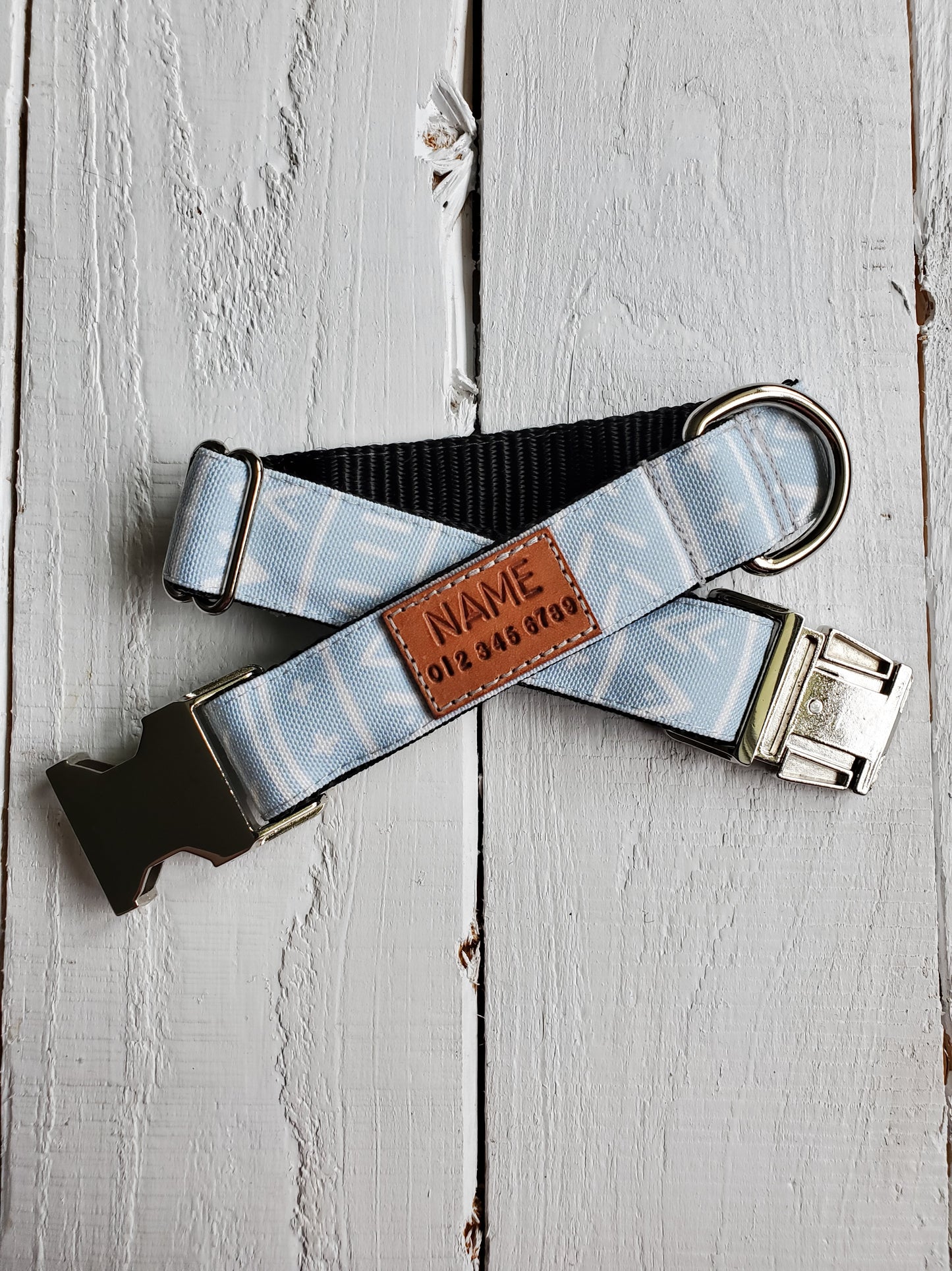 Blue Grey Mudcloth dog collar