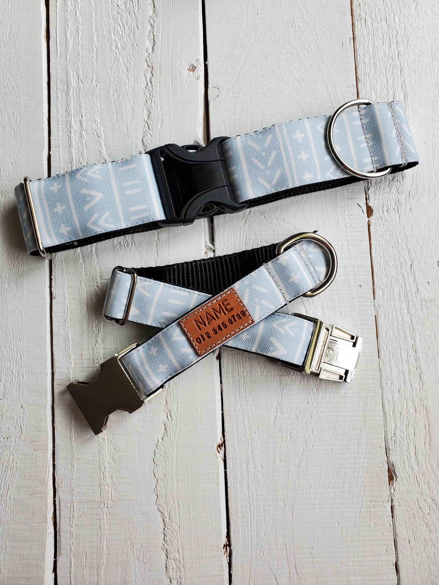 Blue Grey Mudcloth dog collar