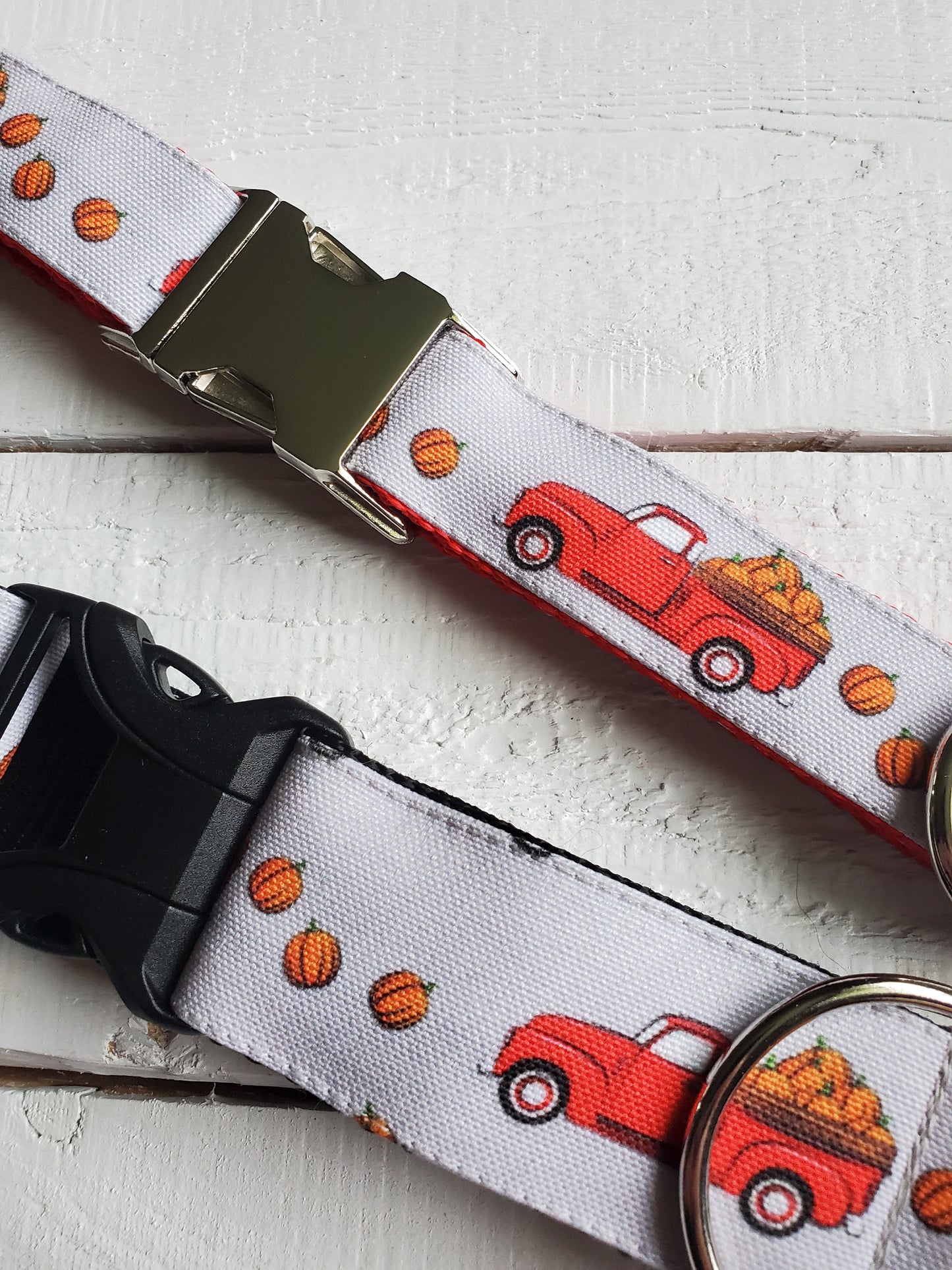 Red Trucks & Pumpkins dog collar