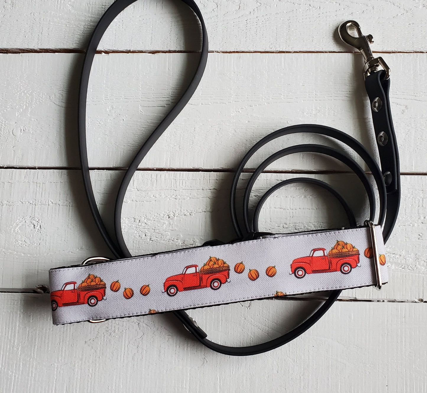 Red Trucks & Pumpkins dog collar