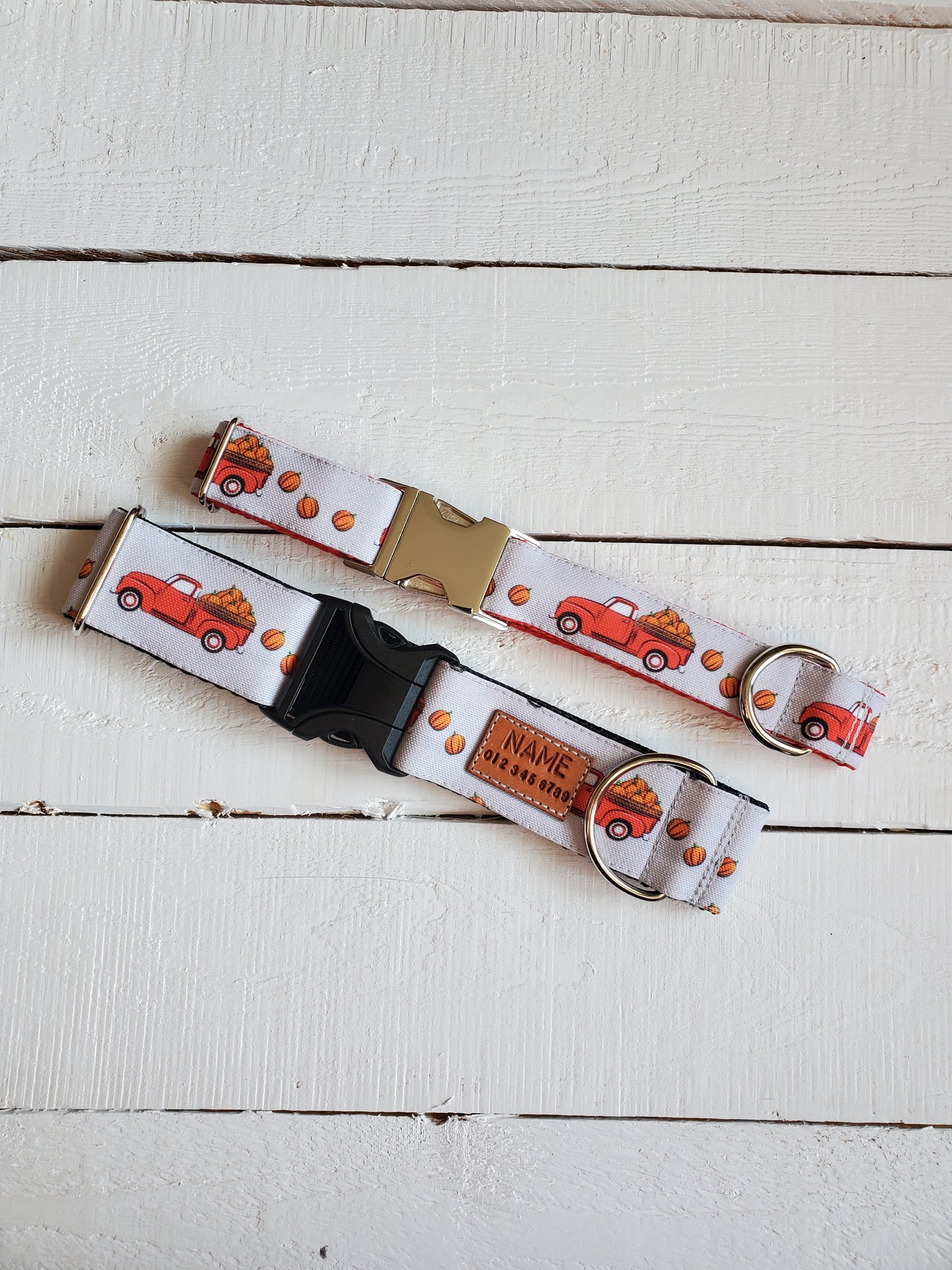 Red Trucks & Pumpkins dog collar