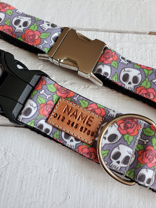 Skulls & Roses dog collar