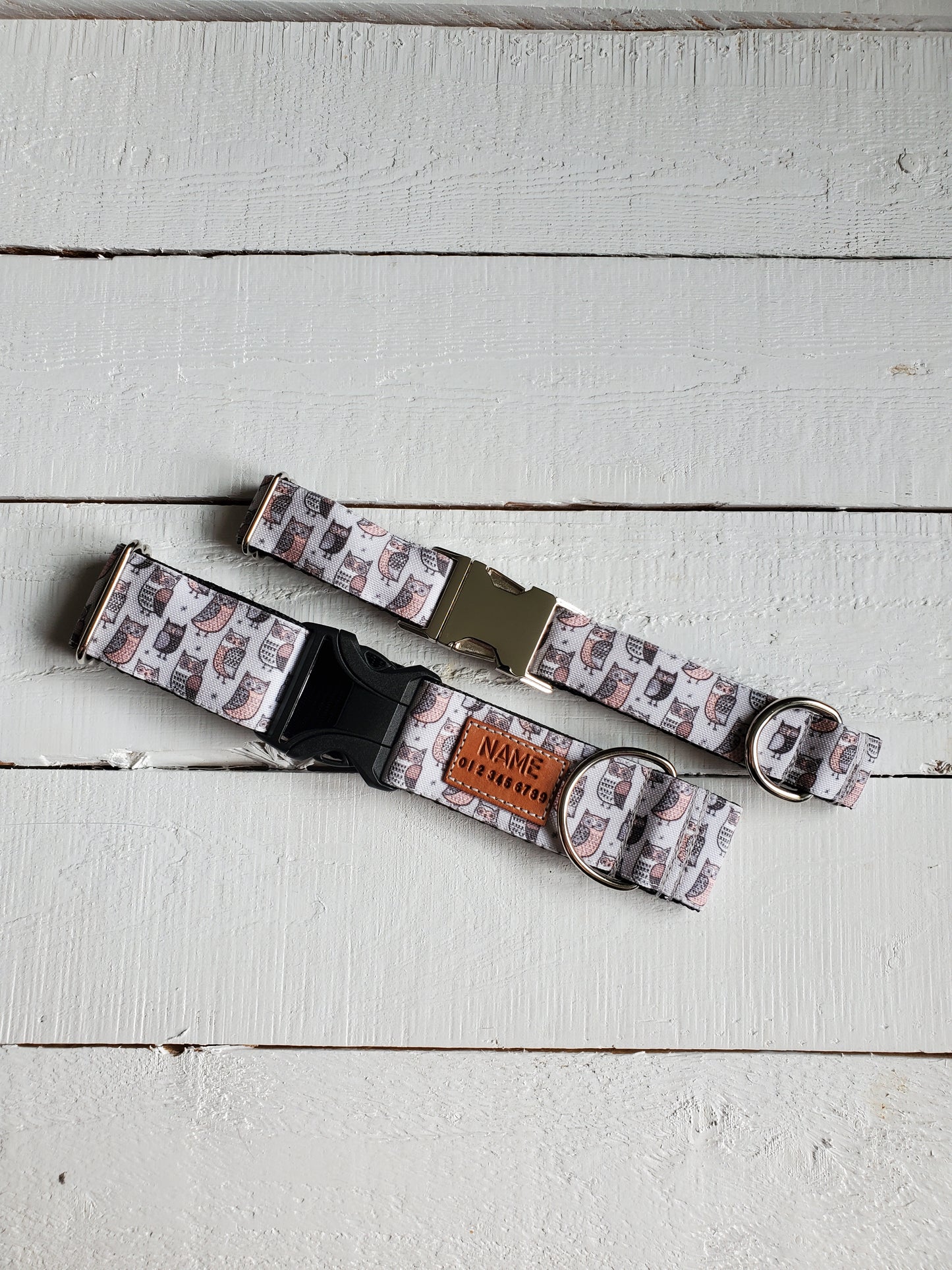 Gray Owls dog collar