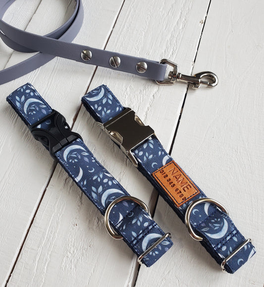 Navy Moons Dog Collar - water & stain resistant