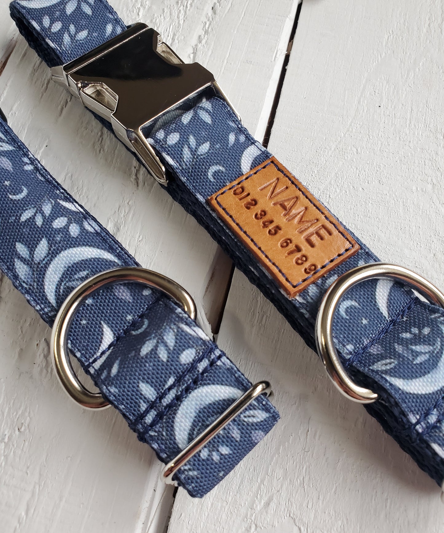 Navy Moons Dog Collar - water & stain resistant