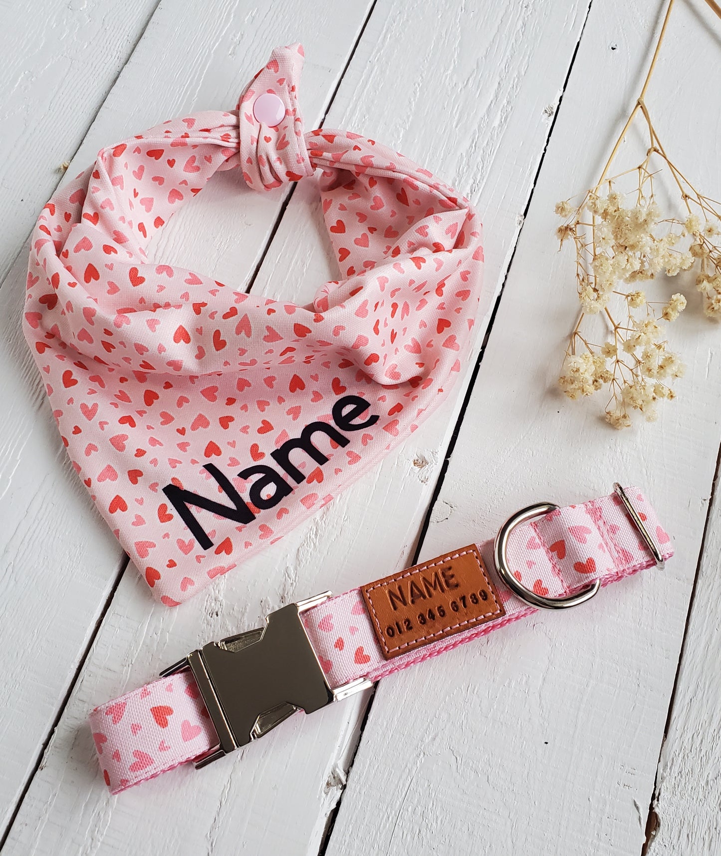 Pink Hearts Dog Bandana - wrinkle & stain resistant