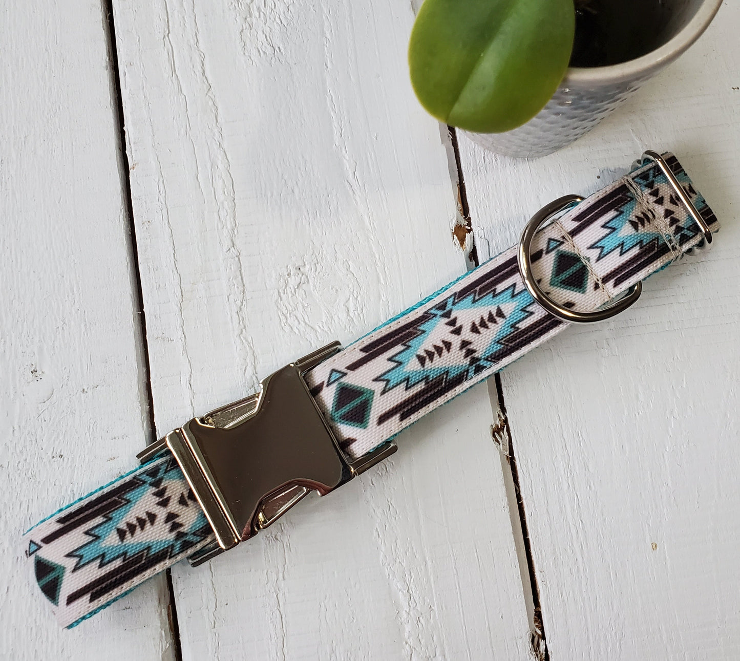 Western Teal Geo dog collar