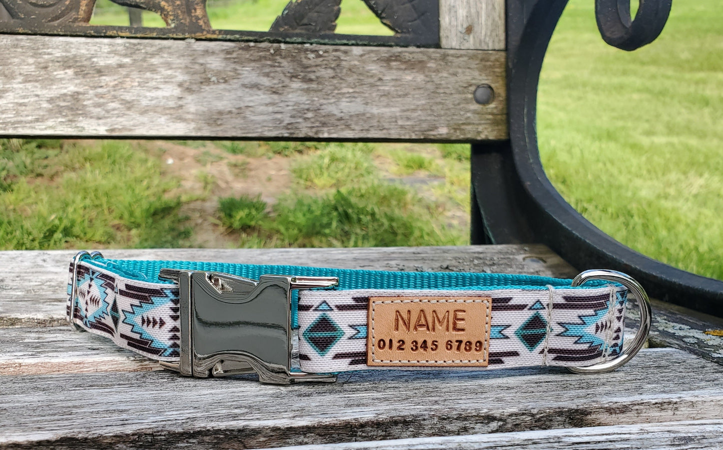 Western Teal Geo dog collar