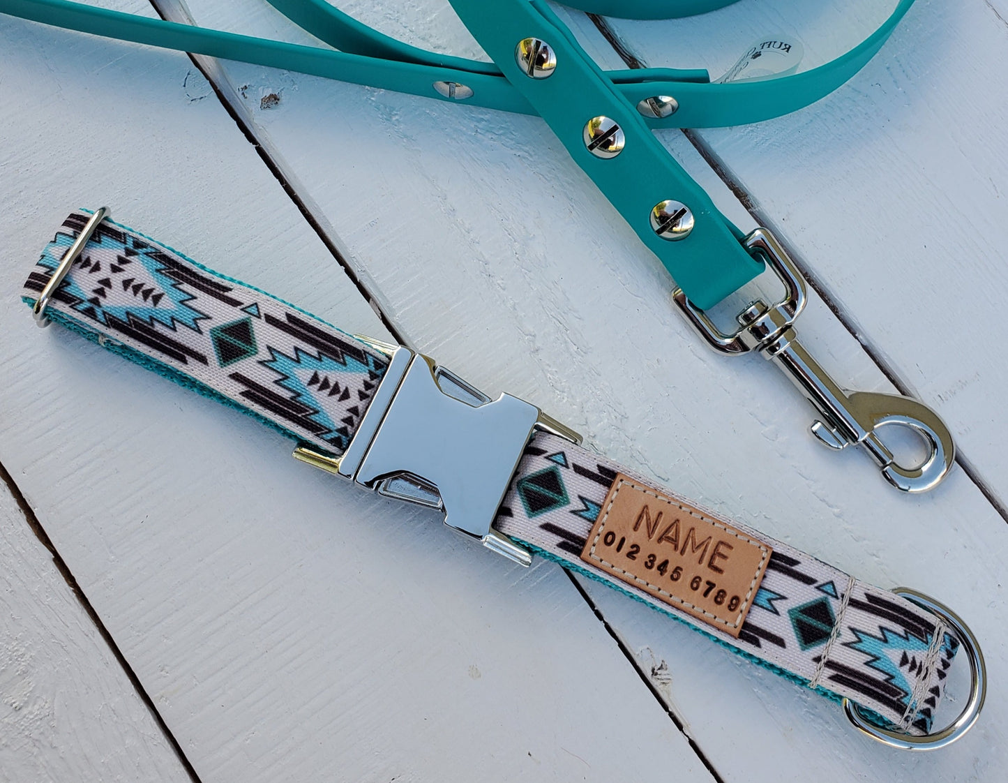 Western Teal Geo dog collar