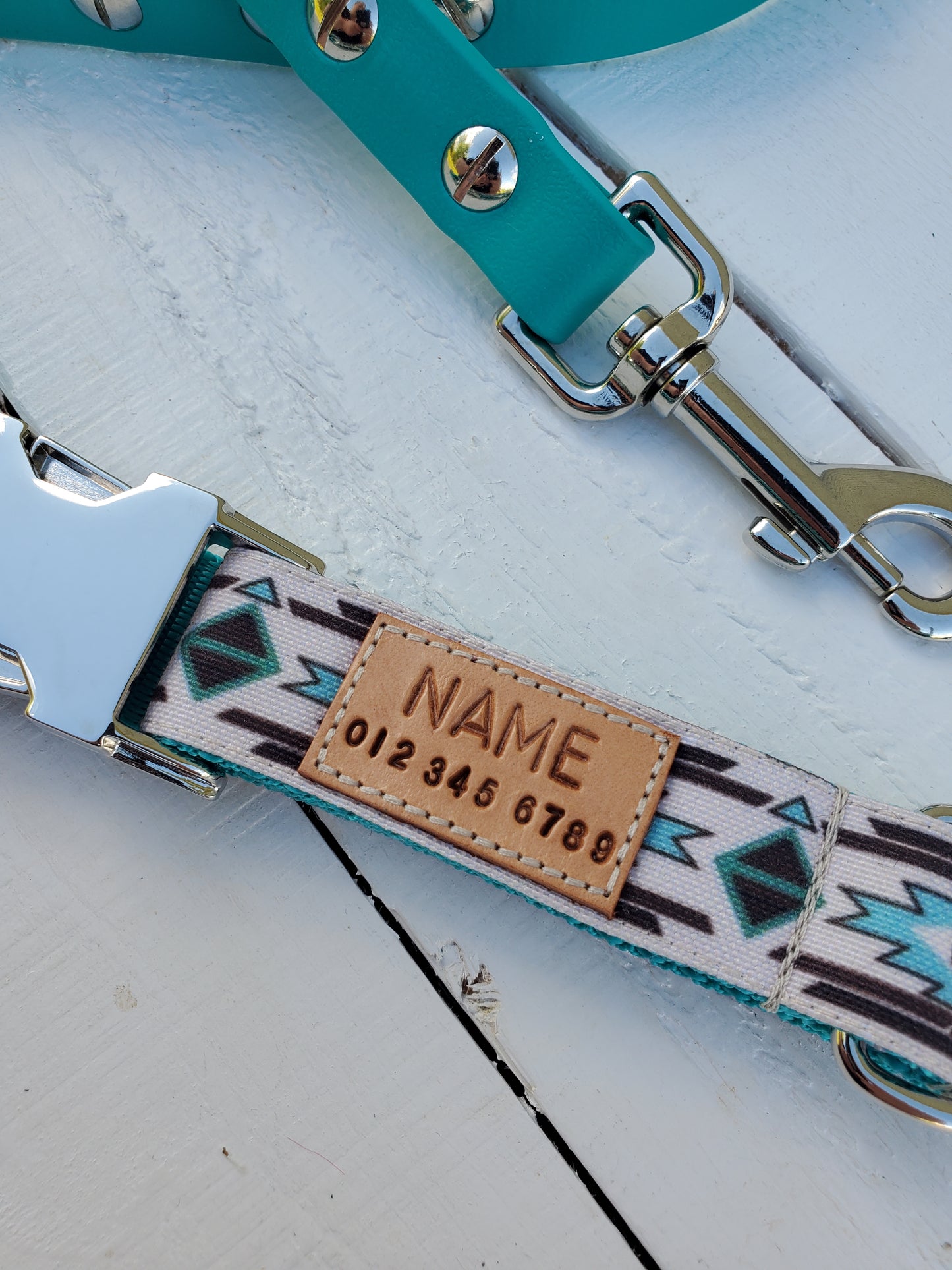 Western Teal Geo dog collar